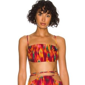 We Wore What fire tie-dye runched bandeau top. Size: S